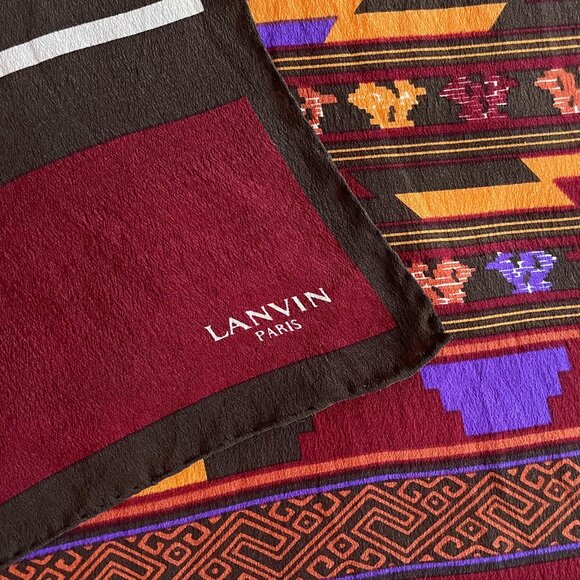 Vintage LANVIN Paris Silk Geometric Aztec Print Long Rectangular Scarf - Picture 4 of 6